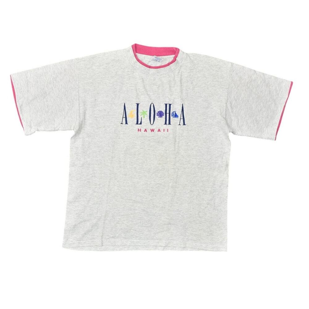 Belton Aloha Hawaii Single Stiched VTG Men's Gray Cotton T-Shirt Size L Solid